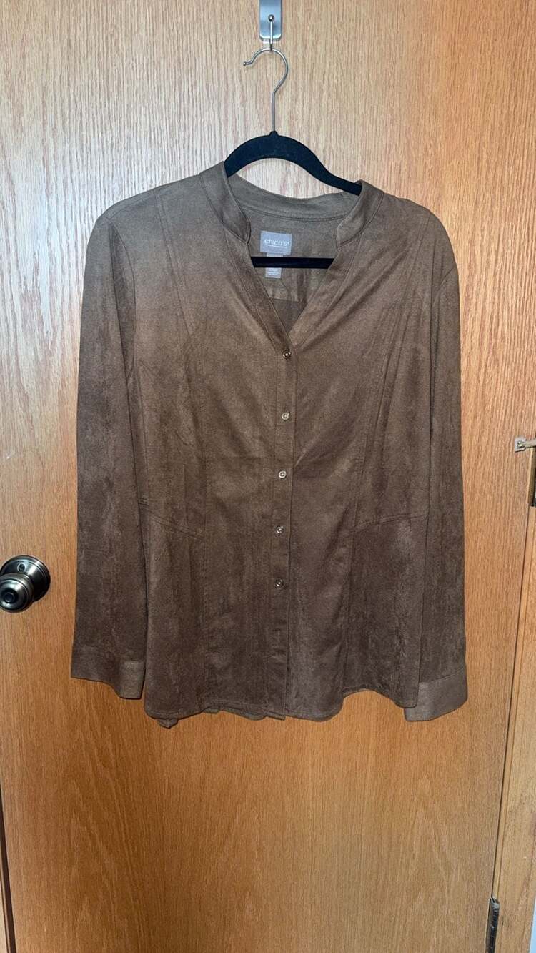 Chico's Faux Suede Button-Front Blouse Brown Size 2
